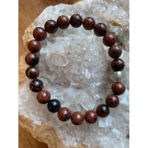 Bracelet pierre naturelle obsidienne acajou ou mahogany perles 8 mm
