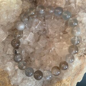 Bracelet pierre de lune grise naturelle perles 8 mm