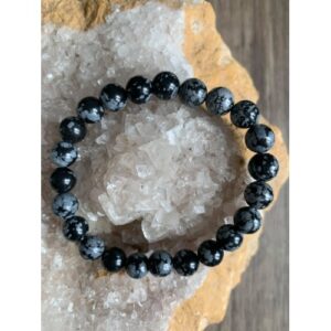 Bracelet pierre naturelle obsidienne neige ou obsidienne à flocons perles 8 mm