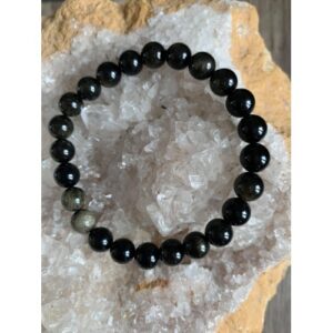 Bracelet pierre naturelle obsidienne céleste perles 8 mm