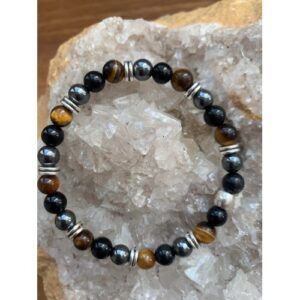 Bracelet protection en pierres naturelles d'œil de tigre, obsidienne céleste et hématite, perles 6 mm