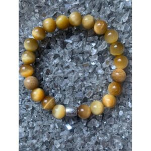 Bracelet pierre naturelle oeil de tigre doré perles 8 mm