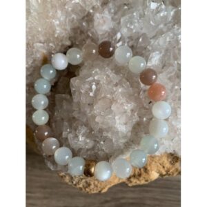 Bracelet pierre de lune multicolore naturelle perles 8 mm