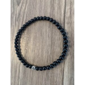 bracelet agate noire brillante perles 6 mm