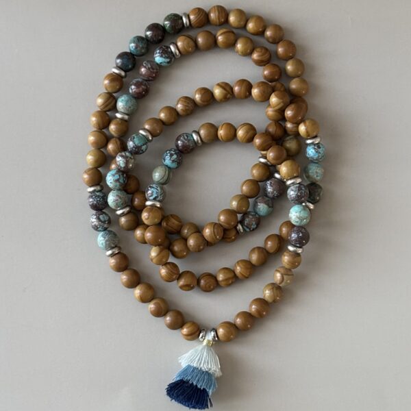 Collier en perles jaspe bois et jaspe aqua terra – bijou naturel aux tons terre et mer