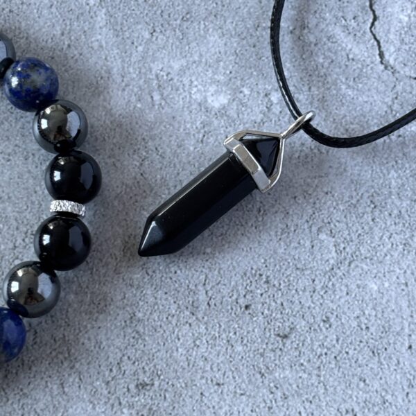 pendentif pointe agate noire pierre naturelle