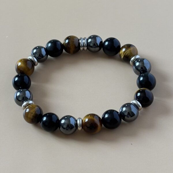 bracelet protection œil de tigre obsidienne céleste hématite