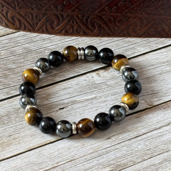 bracelet triple pierres œil de tigre obsidienne hématite