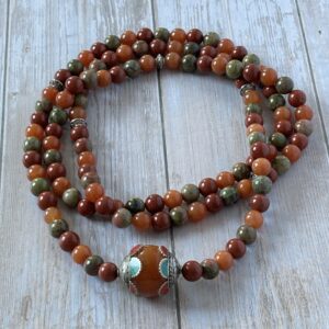 Bijou artisanal collier jaspe rouge, unakite et aventurine orange – énergie et élégance