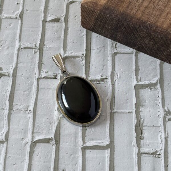 Collier pendentif cabochon obsidienne céleste énergie spirituelle