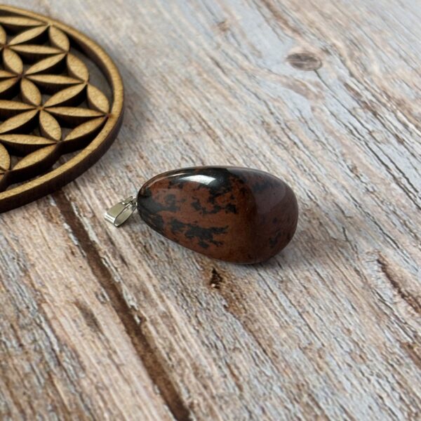 Bijou pendentif obsidienne acajou, pierre roulée artisanale et unique