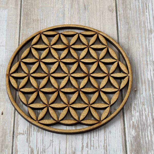 Symbole sacré fleur de vie en bois naturel pour méditation et bien être