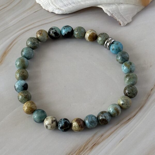 Bracelet élastique perles rondes opale bleue pierre naturelle