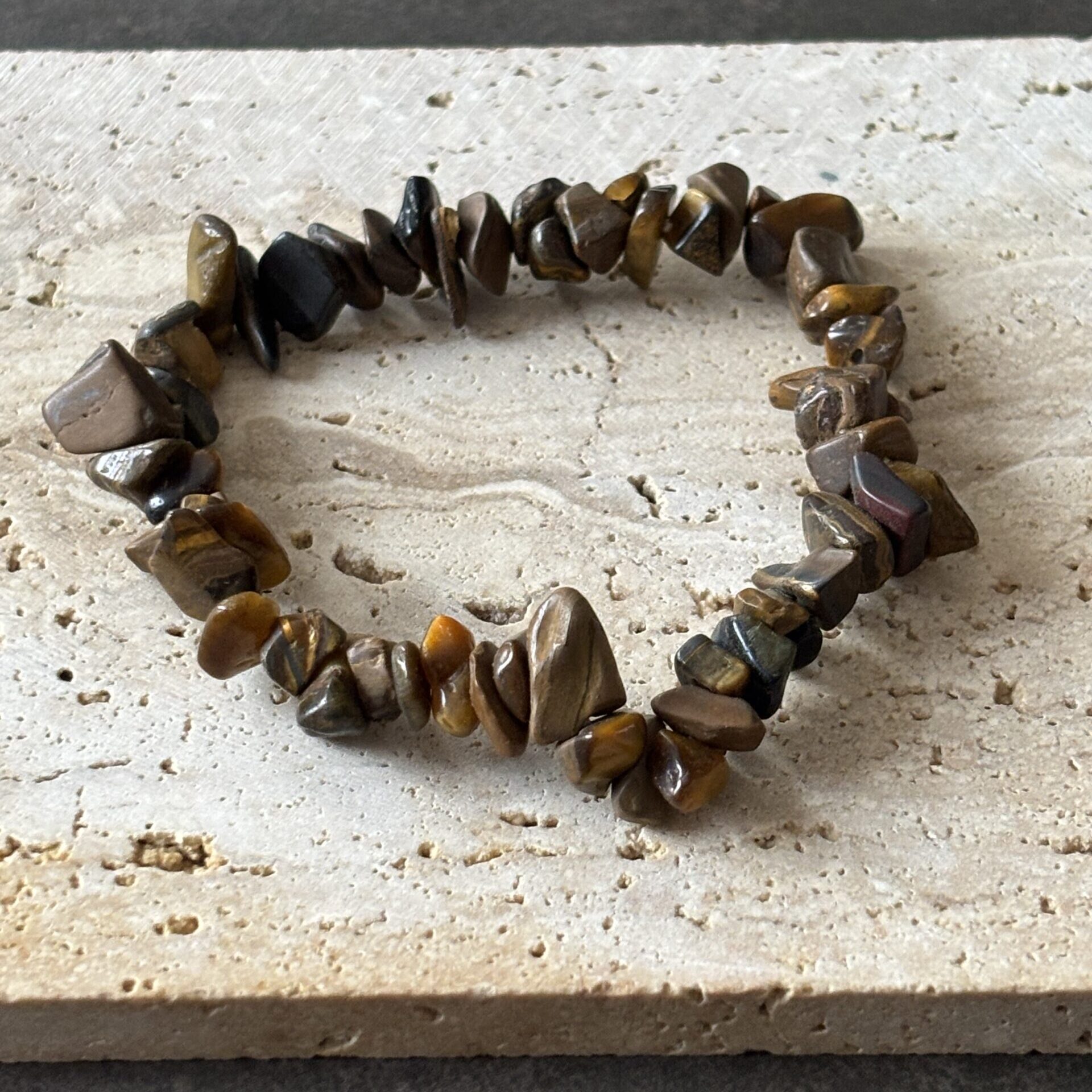 Bracelet œil de tigre pierres semi-précieuses ton doré naturel