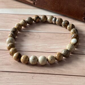 Bracelet en jaspe paysage – pierre naturelle aux nuances beige et brun