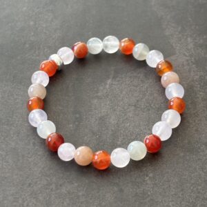 Bracelet lithothérapie fertilité – harmonie du cycle féminin avec cornaline, quartz rose et pierre de lune