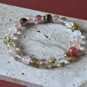 Tourmaline melon d'eau bracelet élégant, perles naturelles pour énergie positive et sérénité