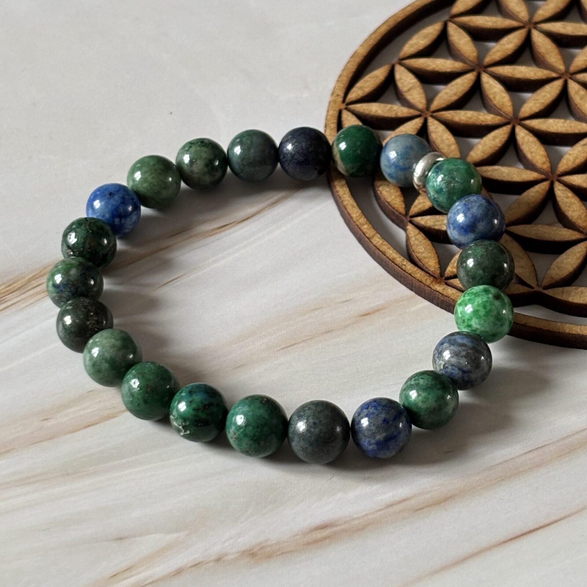 Bracelet azurite malachite naturelle, pierres fines de qualité pour énergie et protection