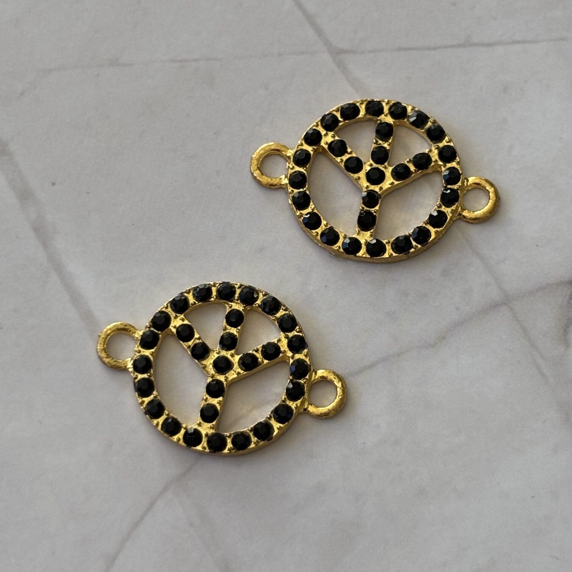intercalaire doré avec strass peace symbole de paix pour création bracelet perles ou collier