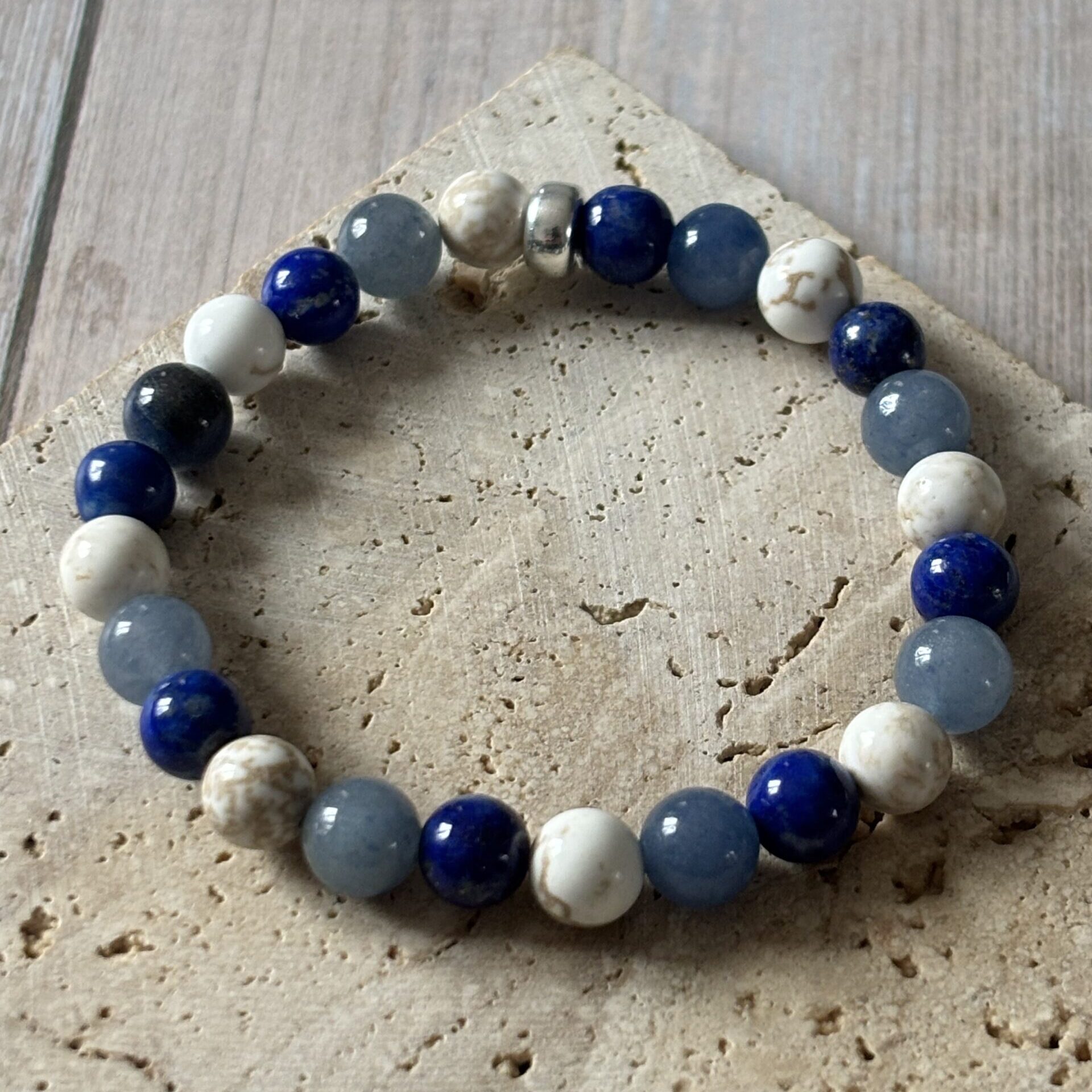 bracelet bien-être apaisant – pierres naturelles lapis lazuli, aventurine bleue et magnésite