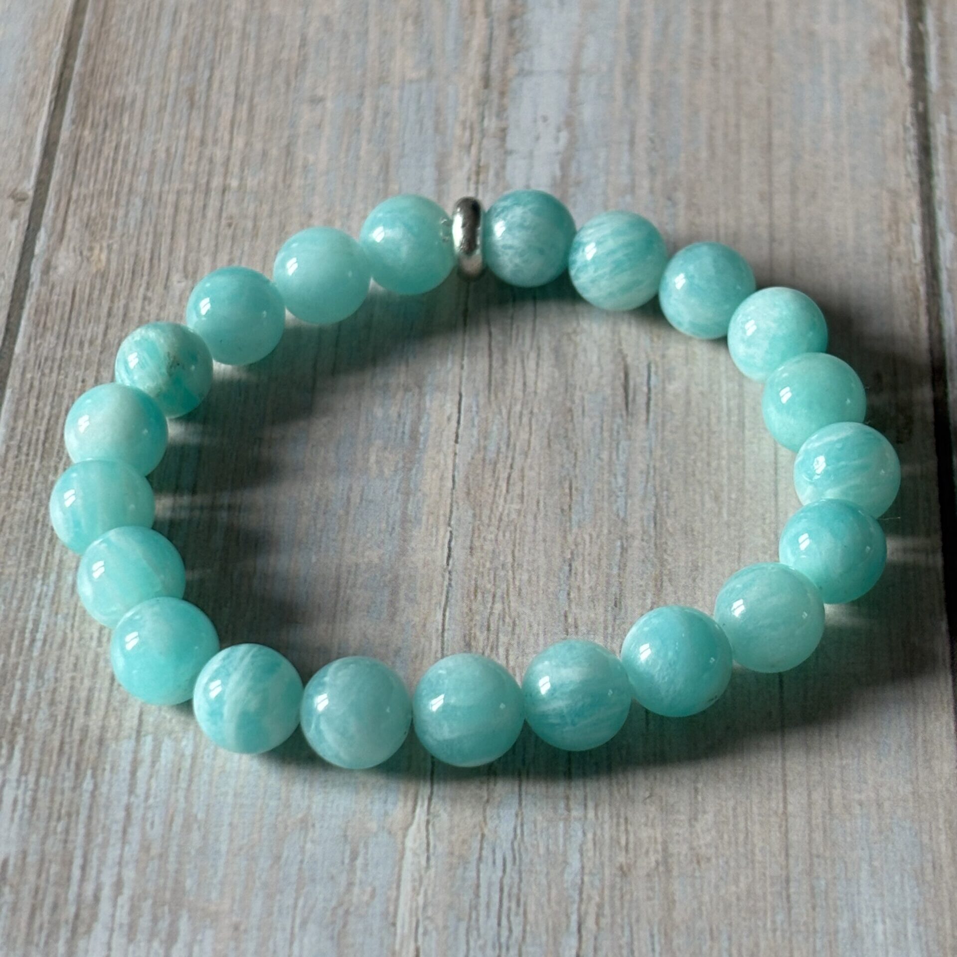 bracelet lithothérapie amazonite extra – pierre de paix, communication et apaisement émotionnel