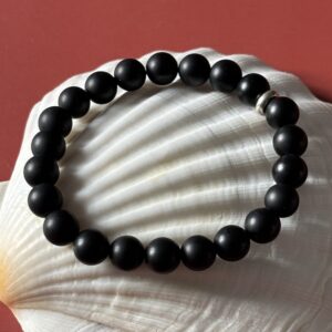 bracelet agate noire mate – bijou en pierres naturelles homme et femme, style sobre et élégant