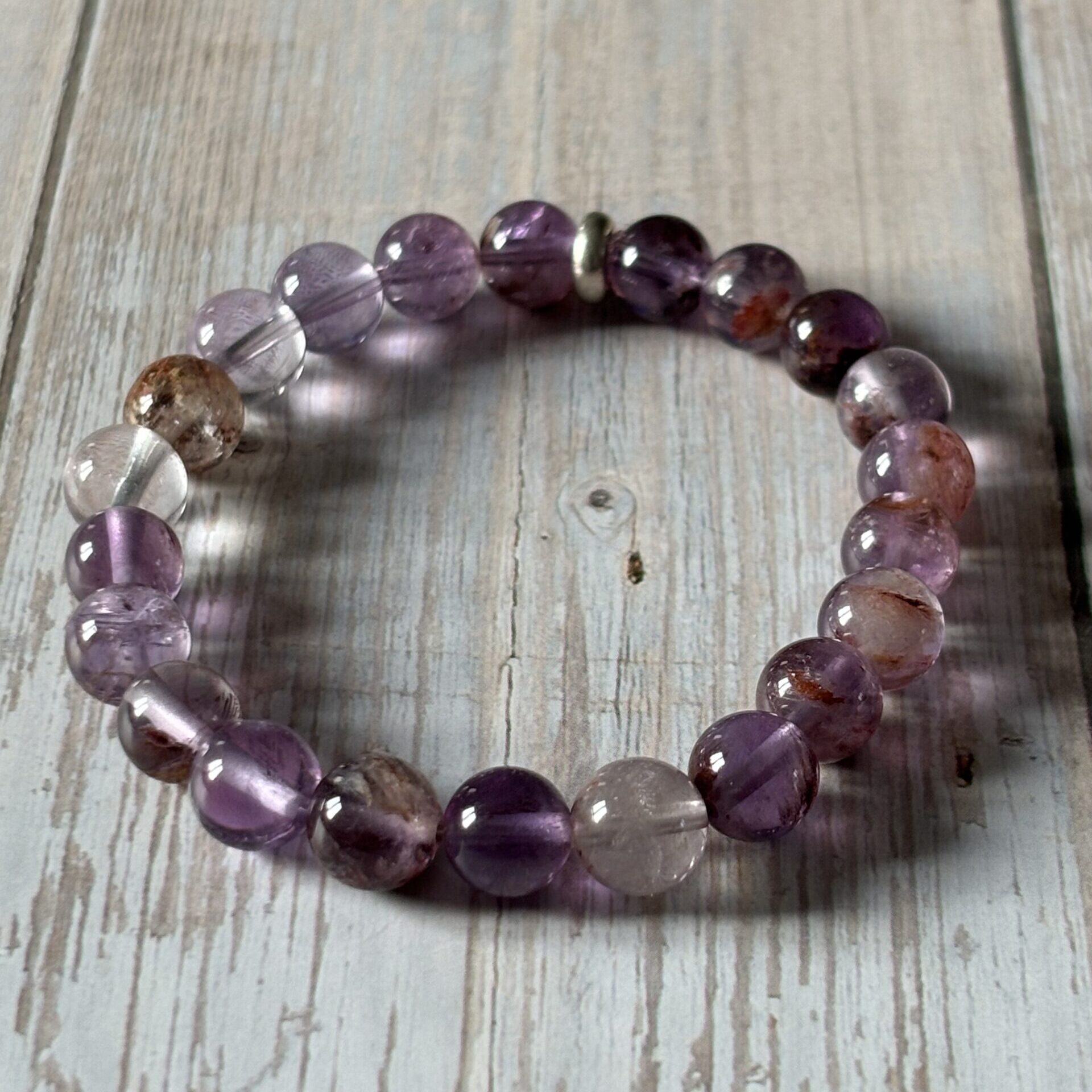 bracelet lithothérapie Améthyste Super Seven – pierre de spiritualité, protection et clairvoyance