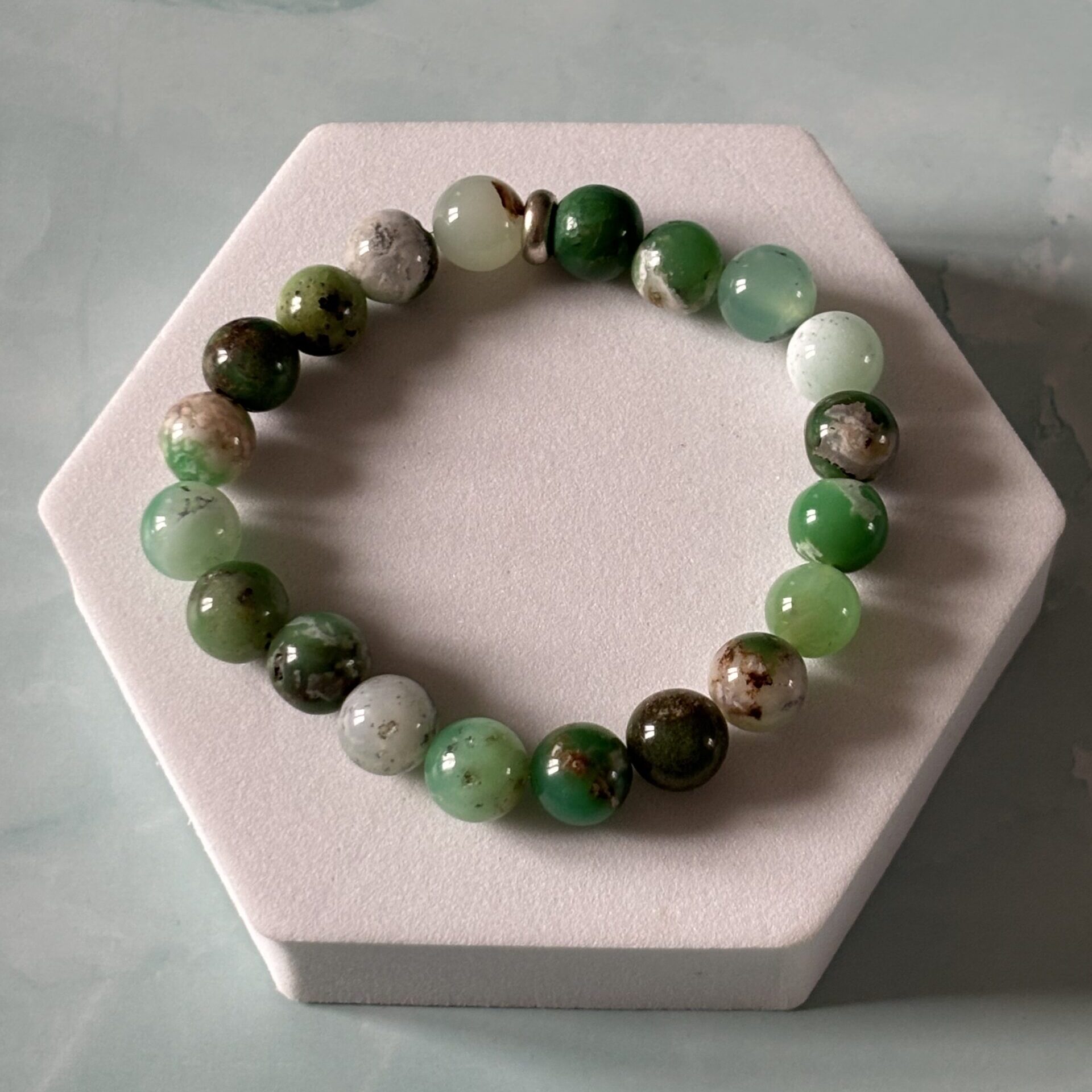 bracelet chrysoprase naturelle – énergie du cœur et harmonie artisanale