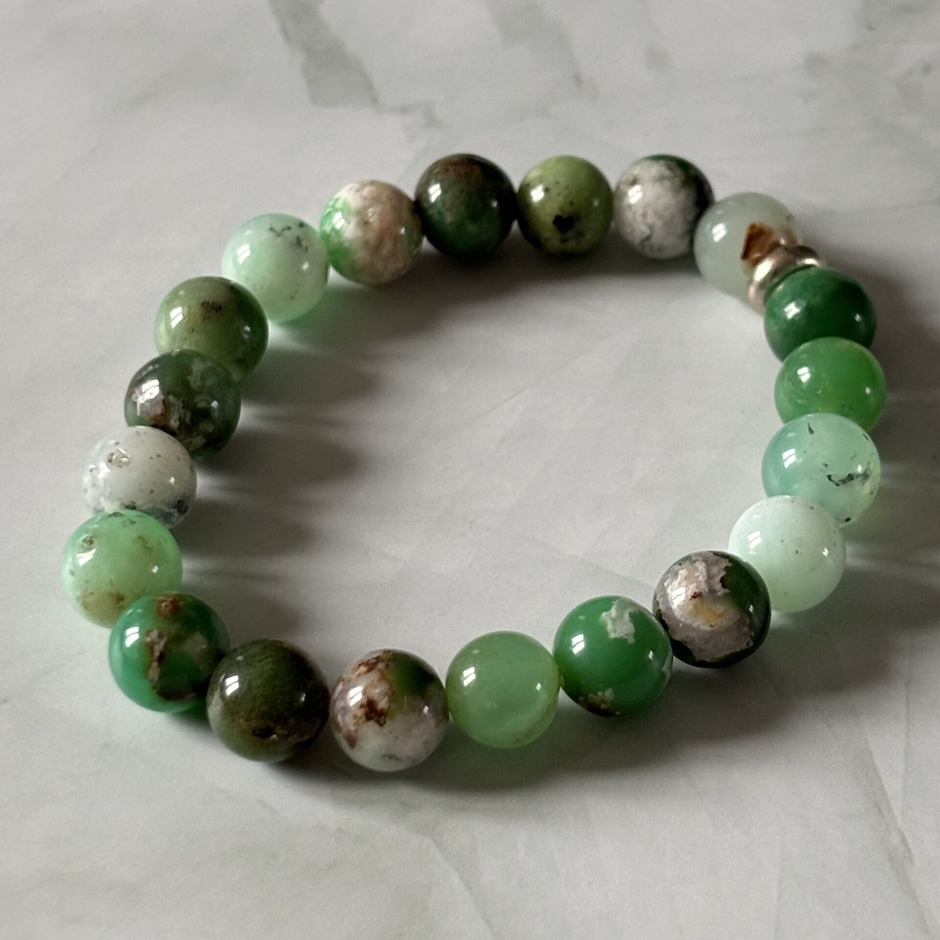 bracelet chrysoprase – pierre naturelle verte équilibre émotionnel et apaisement