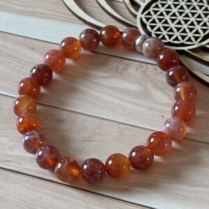 Bracelet en agate feu naturelle – perles de 8 mm, bijou énergétique artisanal
