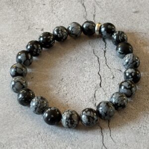 Bracelet obsidienne neige perles naturelles noir et gris