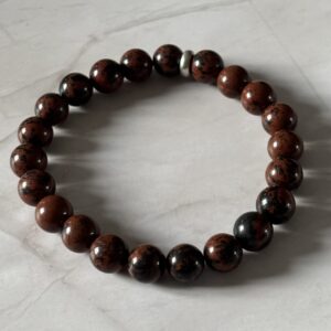 Bracelet obsidienne acajou – bijou fait main en pierre naturelle pour stabilité et sérénité