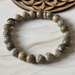 Bracelet en jaspe corail fossile – pierre naturelle de sagesse et de stabilité