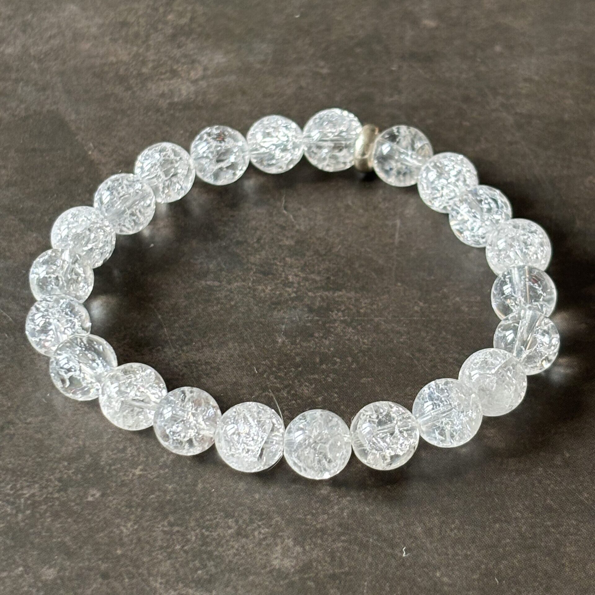 Bracelet en cristal de roche craquelé – perles naturelles transparentes et énergisantes