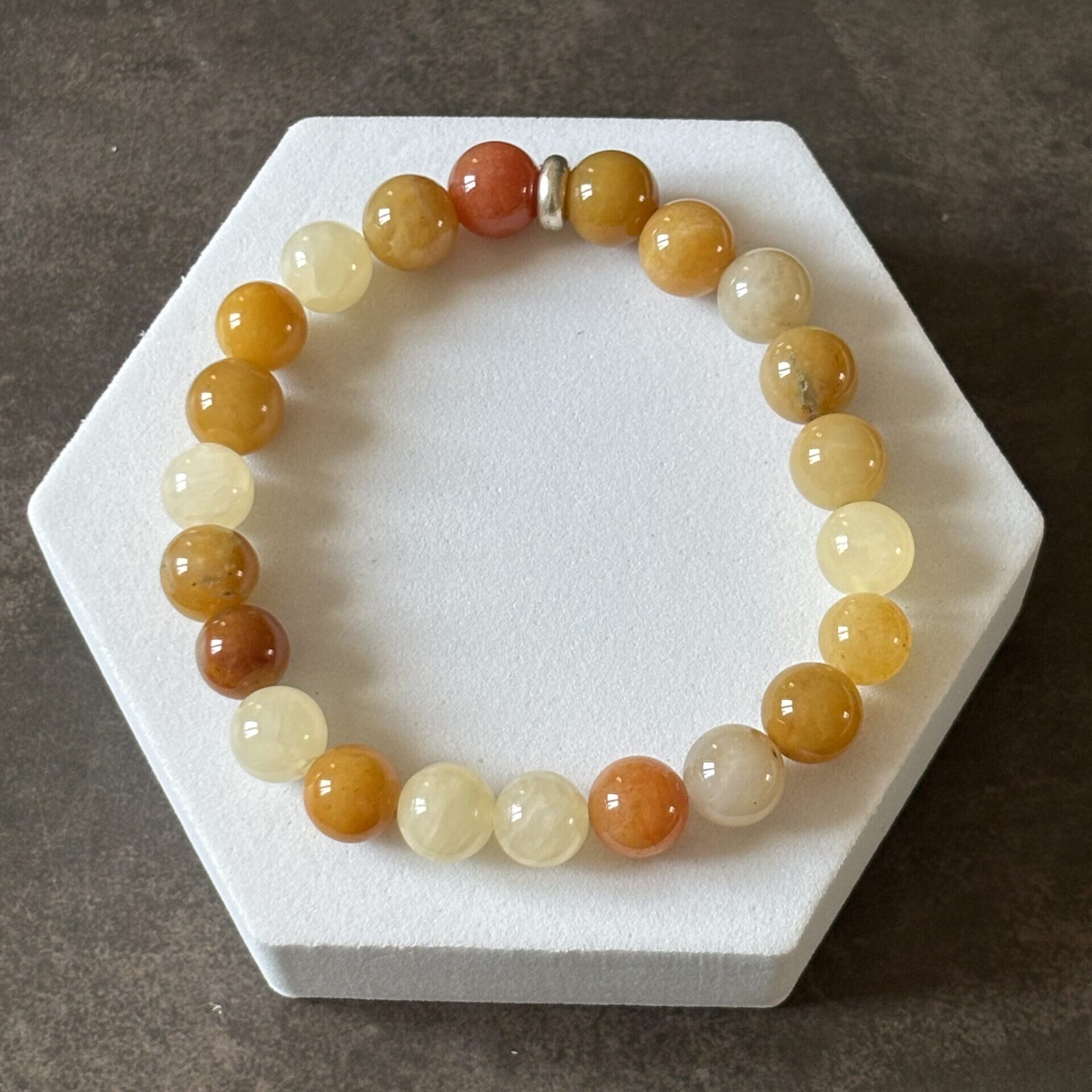 Bracelet en jade jaune – perles naturelles dorées pour énergie positive et équilibre