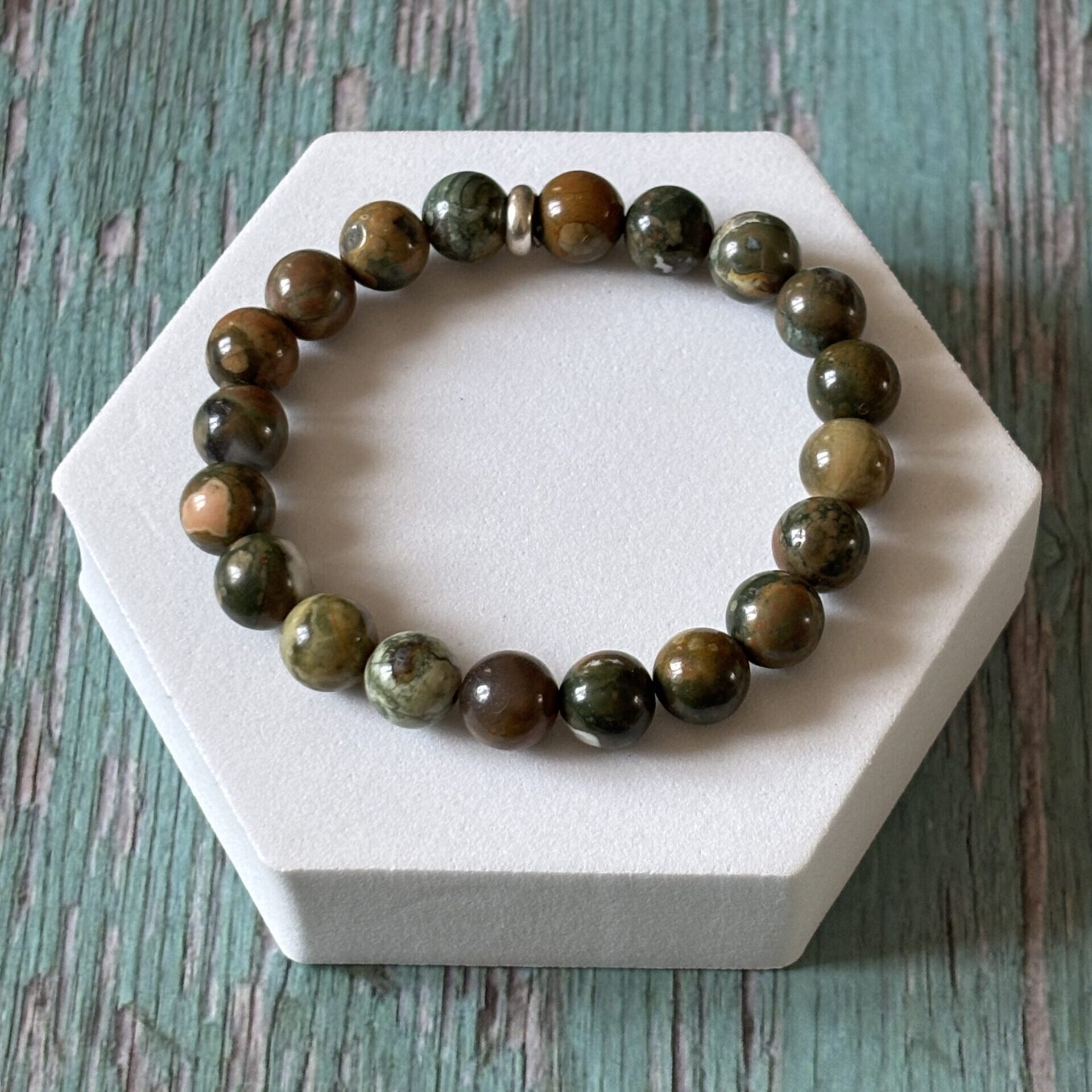 Bracelet Jaspe Océan naturel en perles rondes — bijou bien-être apaisant