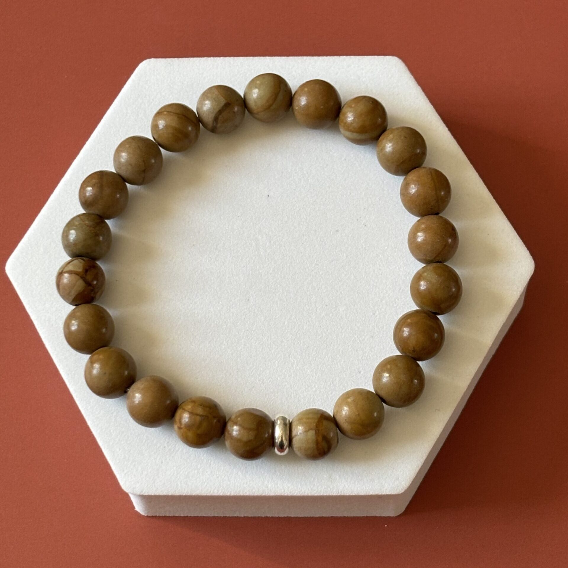 Bracelet en jaspe bois marron beige