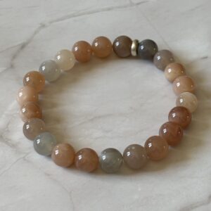 Bracelet Pierre de Lune multicolore naturel en perles rondes — bijou énergétique pour intuition