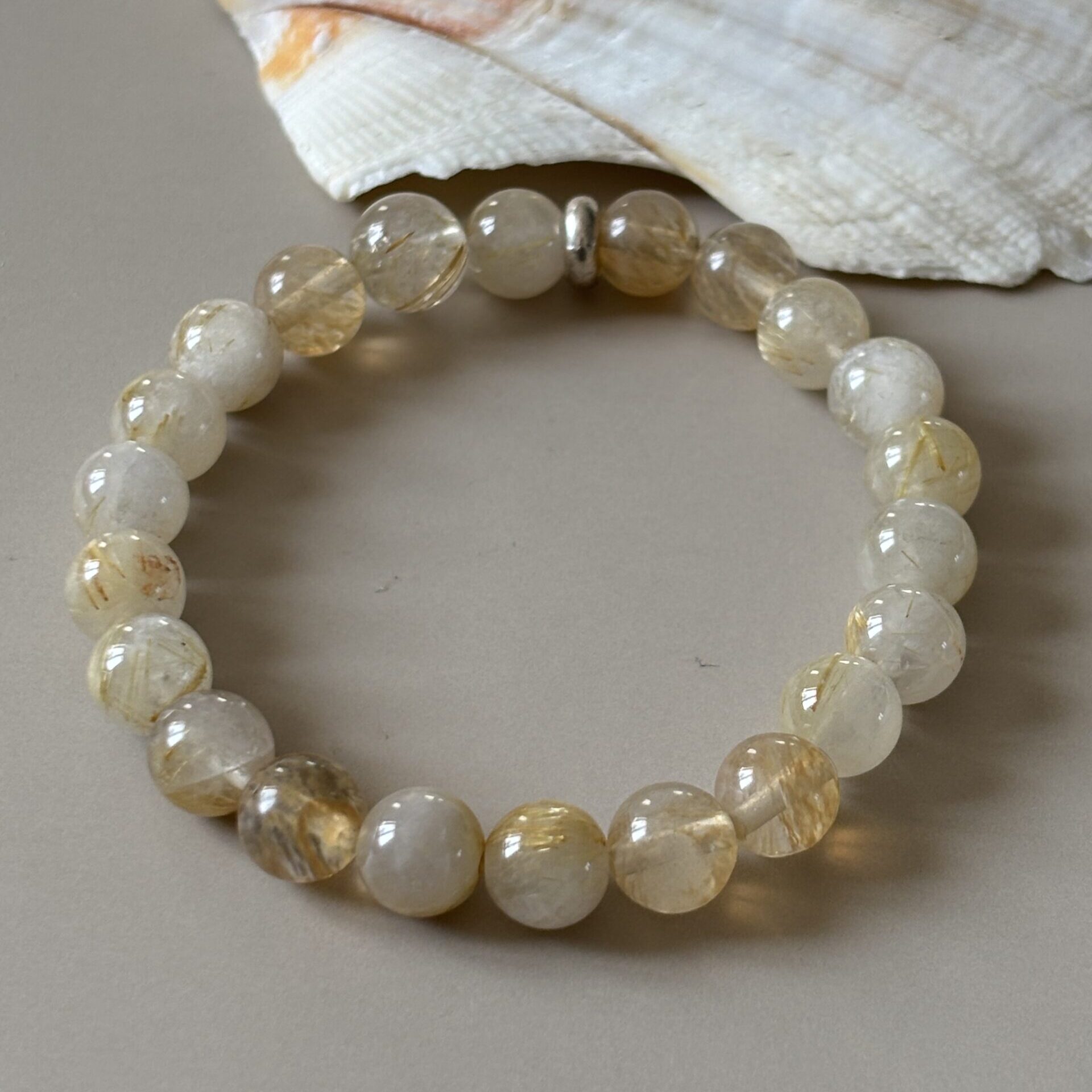 Bracelet Quartz Rutile naturel en perles rondes — bijou énergétique pour clarté mentale