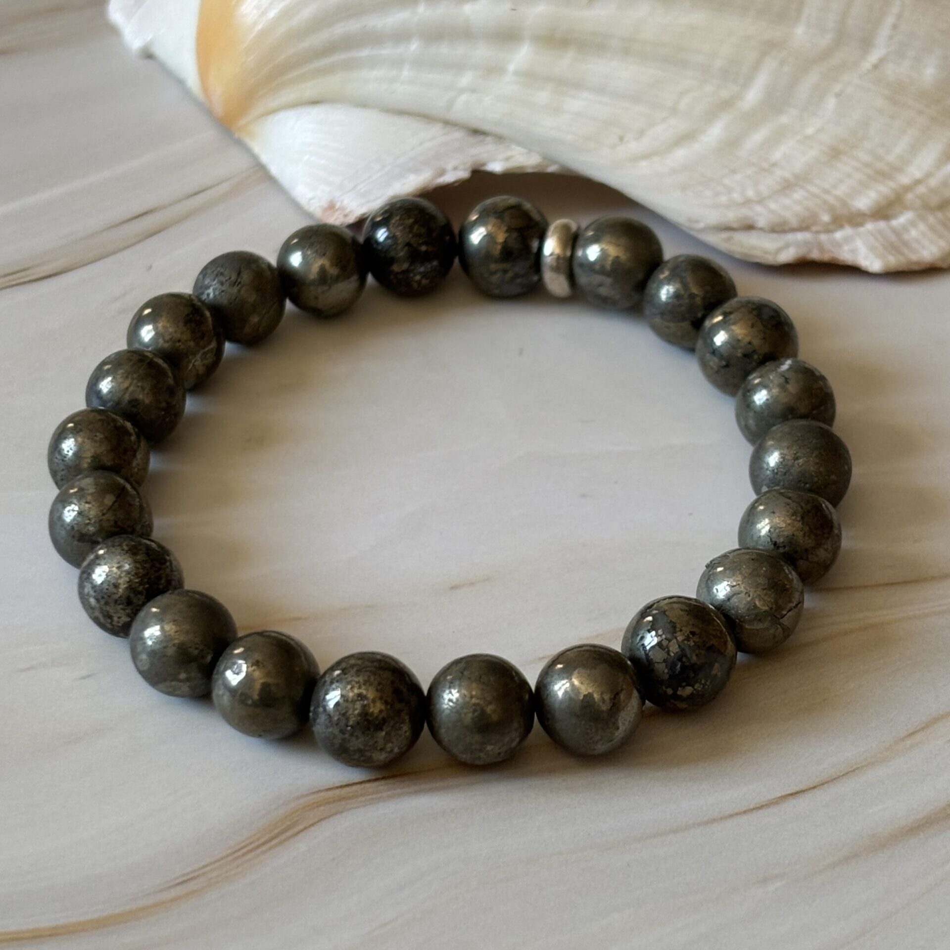 Bracelet pyrite perles naturelles dorées