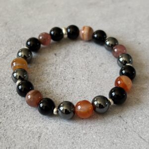 Bracelet mal de dos obsidienne hématite cornaline