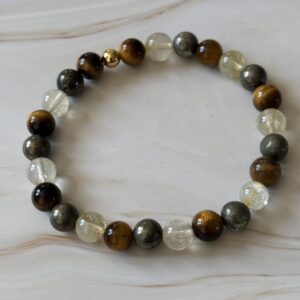 Bracelet bien-être abondance œil de tigre pyrite citrine