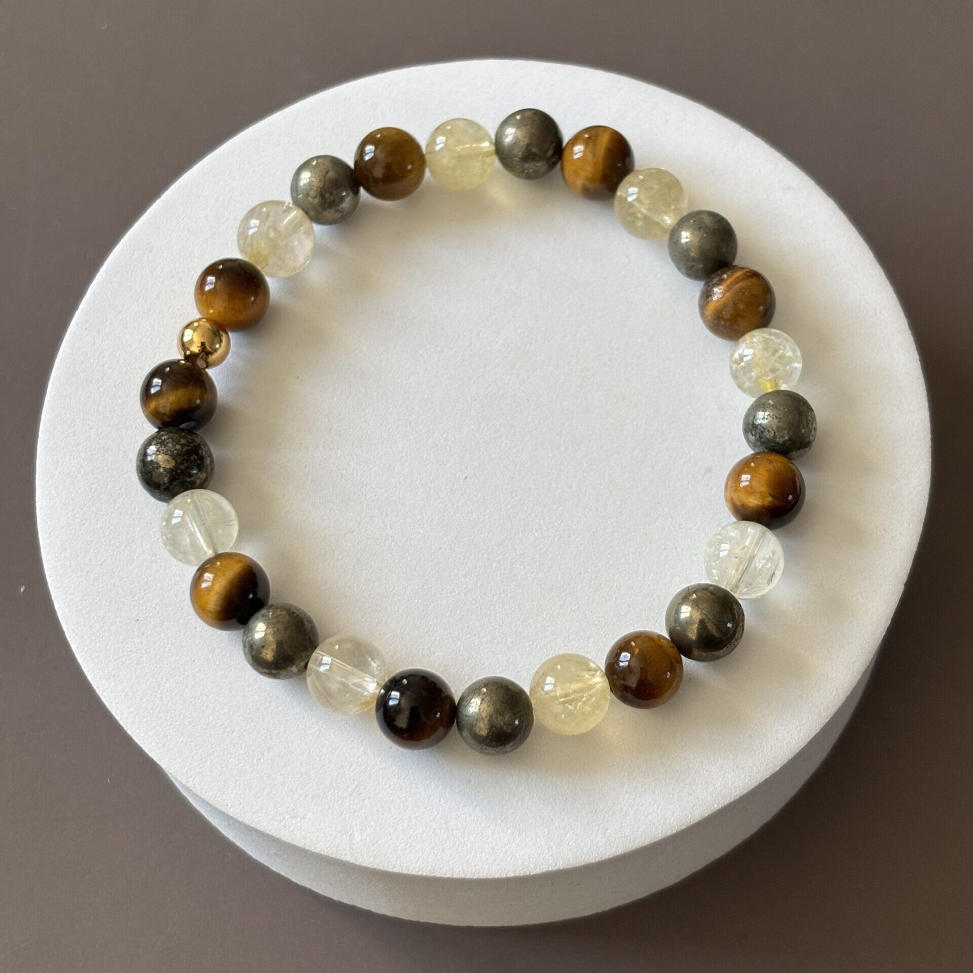 Bracelet pierres naturelles prospérité œil de tigre pyrite citrine