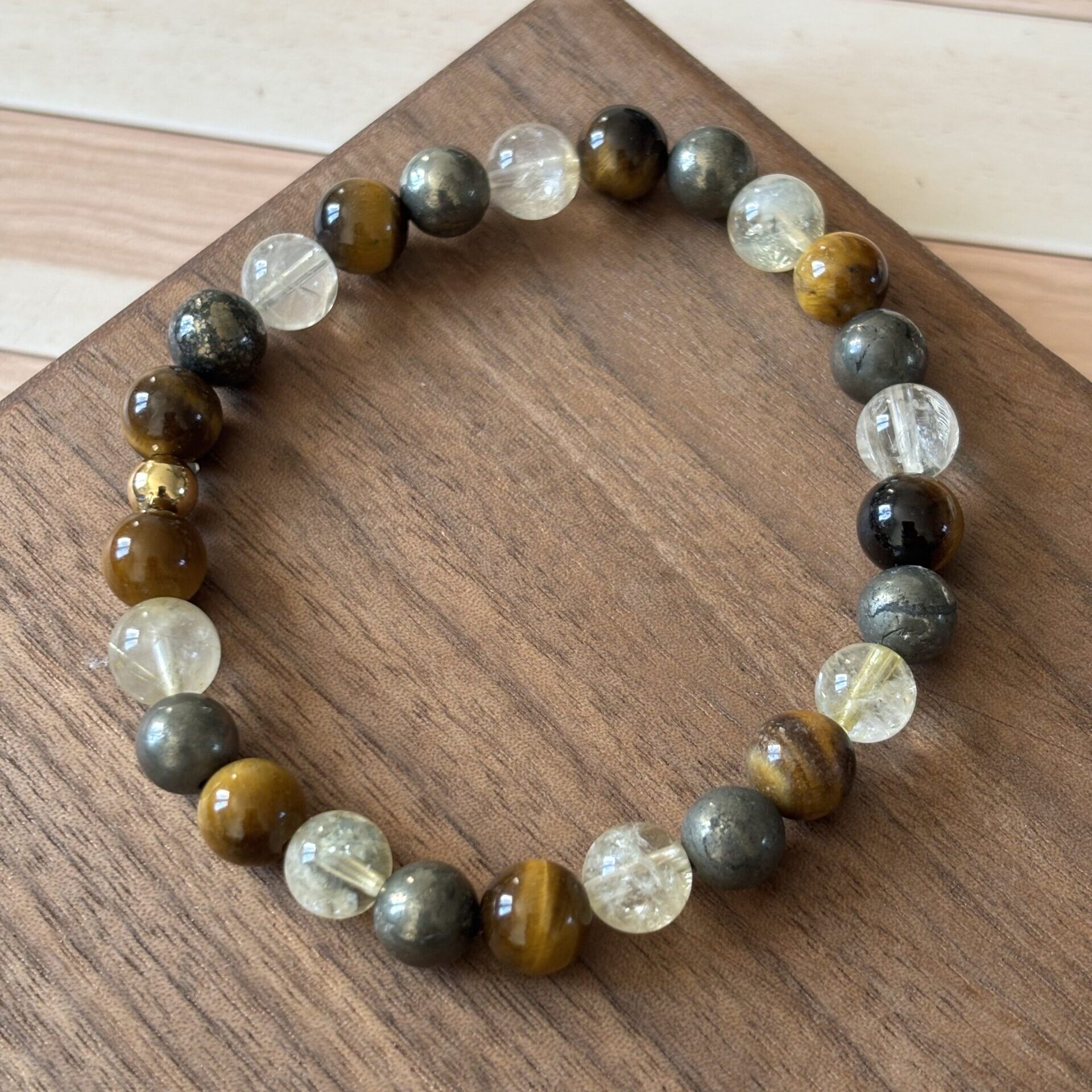 Bracelet abondance œil de tigre pyrite citrine pierres naturelles