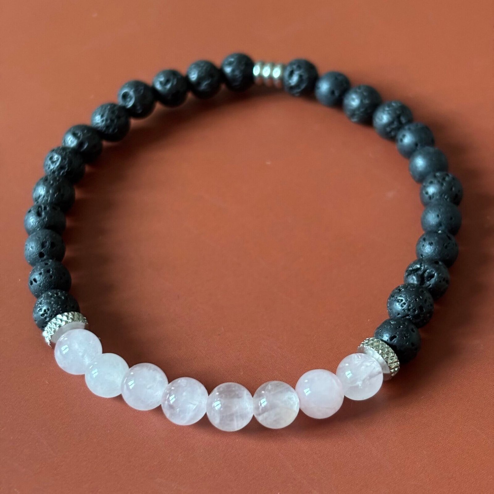 Bracelet aromathérapie quartz rose pierre de lave en pierres naturelles