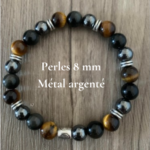 Œil de tigre, obsidienne céleste et hématite en perles de 8 mm