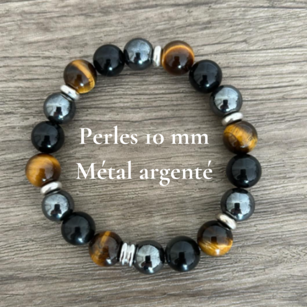 Œil de tigre, obsidienne céleste et hématite en perles de 10 mm