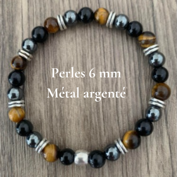 Œil de tigre, obsidienne céleste et hématite en perles de 6 mm