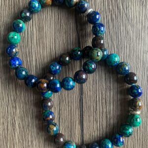 Bracelet pierre naturelle azurite chrysocolle malachite perles 6 et 8 mm