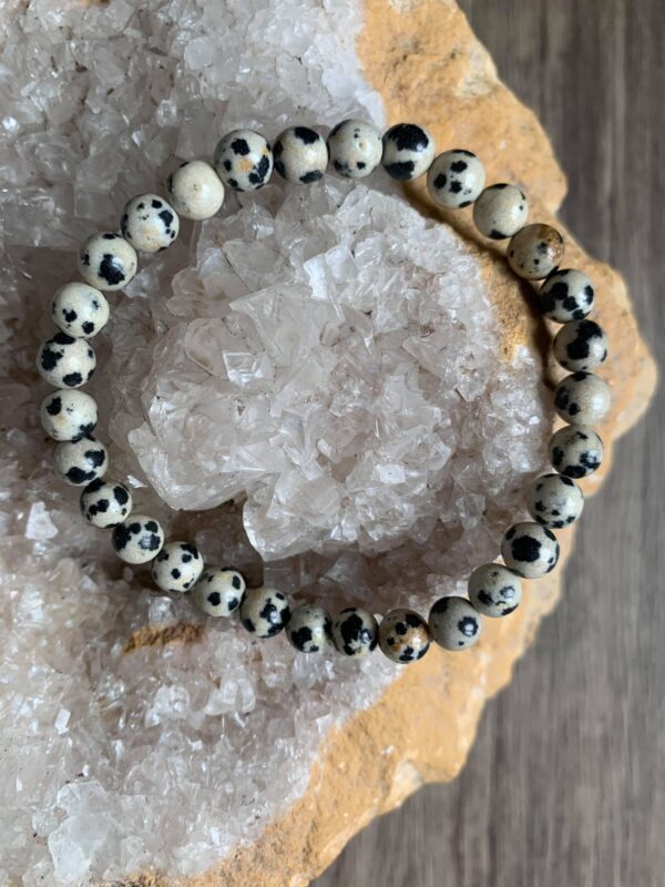Bracelet pierre naturelle jaspe dalmatien perles 6 mm